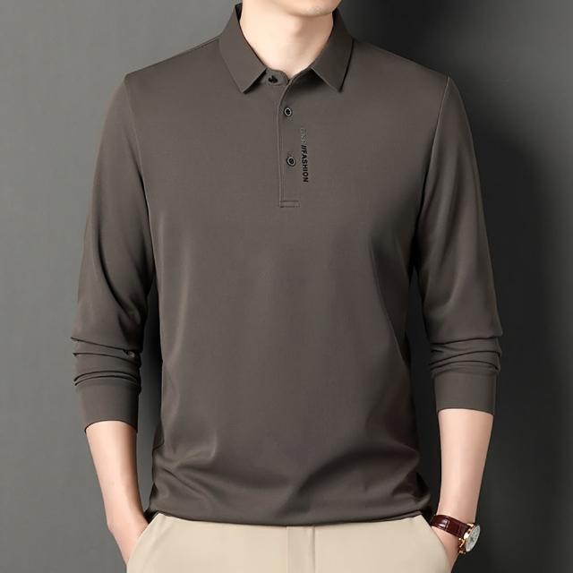 【Billgo】*現貨*舒滑字母素面長袖POLO衫-4色 M~4XL碼 透氣四季可穿薄男長袖上衣(潮流、舒適、秋季)