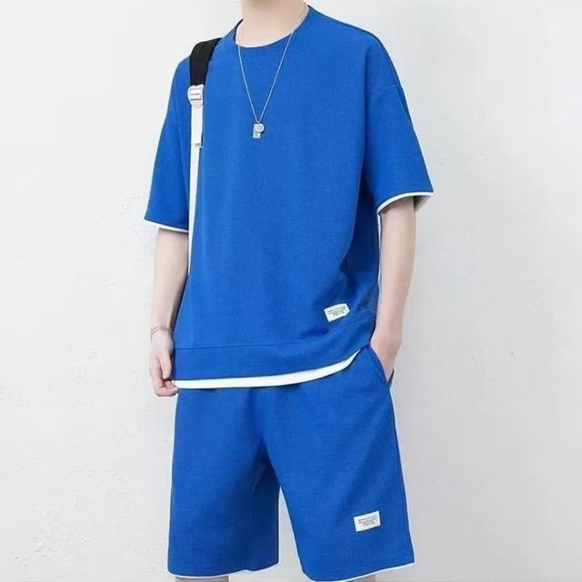 【D.studio】韓版寬鬆休閒運動套裝 短袖上衣+五分短褲(運動短褲短褲男男裝褲子男運動褲短袖t恤衣服 S262)