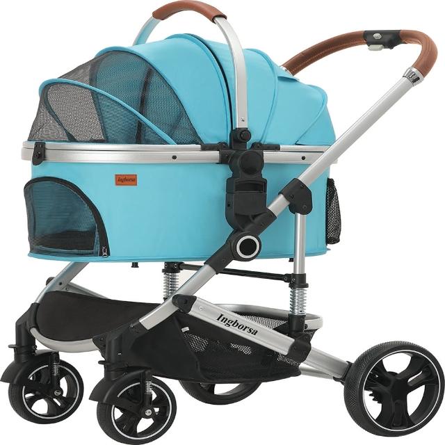 【KIDS PARK】Ingborsa鋁合金寵物推車/車包分離款(一鍵折疊煞車/可拆提籃籠/貓咪狗犬手推車/四輪推車)