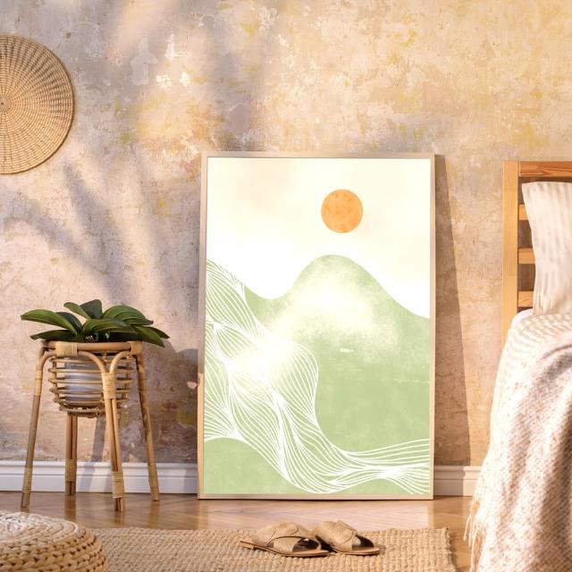 【菠蘿選畫所】山海油畫風景抽象畫-42x60cm(現代抽象風景裝飾畫 /居家佈置/招金色山水聯畫組合)