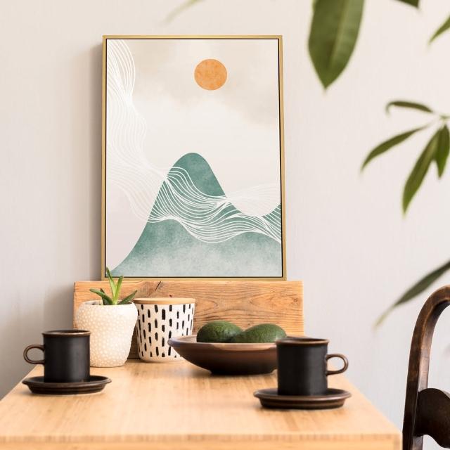 【菠蘿選畫所】山海油畫風景抽象畫-42x60cm(現代抽象風景裝飾畫 /居家佈置/招金色山水聯畫組合)