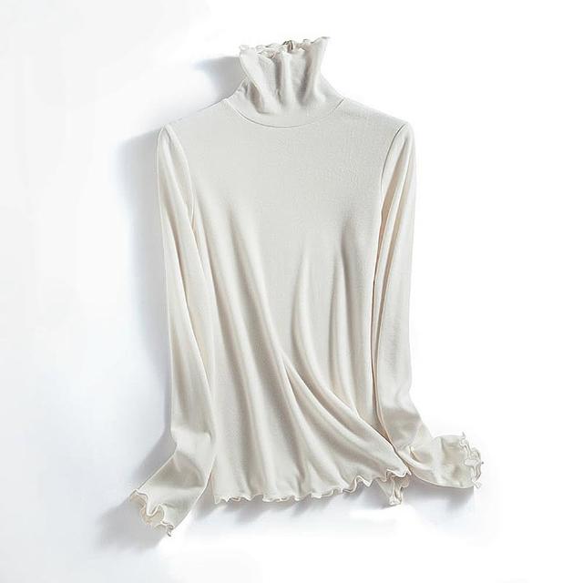 【Paiya 派亞】自製純色羊毛保暖發熱雙面磨毛內搭打底衫女平紋針織衫女(M-2XL)