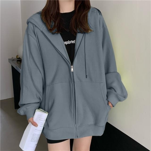 【D.studio】韓版鹽系慵懶風寬鬆內刷毛連帽外套(上衣 女裝 衣服 外套 長袖上衣V J32)