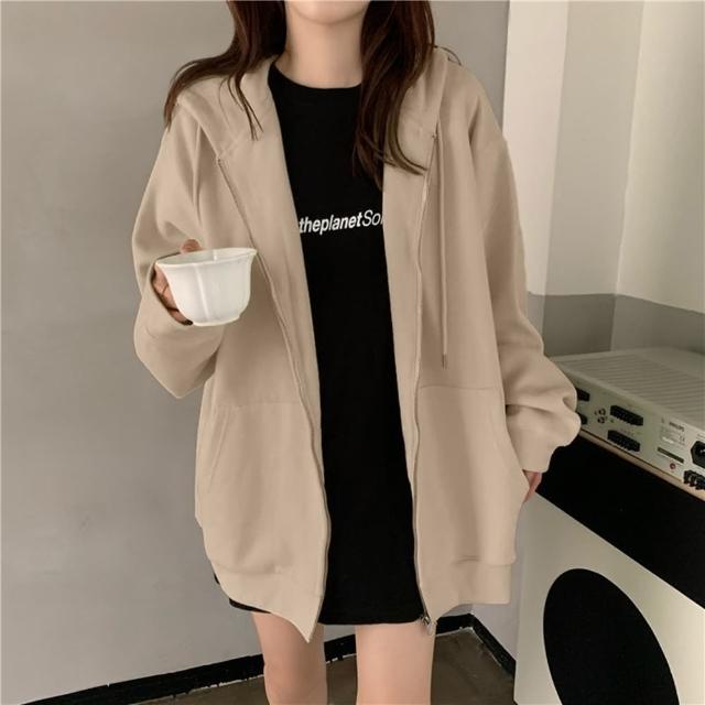 【D.studio】韓版鹽系慵懶風寬鬆內刷毛連帽外套(上衣 女裝 衣服 外套 長袖上衣V J32)