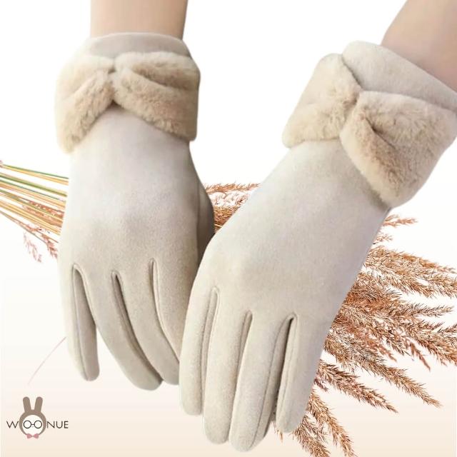 【WOONUE】超高質感保暖可觸控手套親膚羊毛加絨防寒雙層手套紅黑灰奶茶色(情人母親節女兒聖誕生日新年禮物)