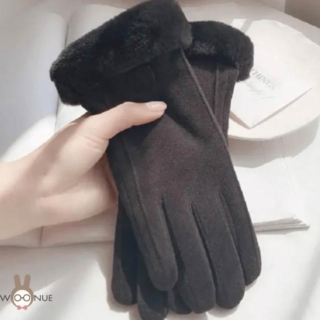【WOONUE】超高質感保暖可觸控手套親膚羊毛加絨防寒雙層手套紅黑灰奶茶色(情人母親節女兒聖誕生日新年禮物)