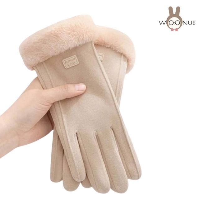 【WOONUE】超高質感保暖可觸控手套親膚羊毛加絨防寒雙層手套紅黑灰奶茶色(情人母親節女兒聖誕生日新年禮物)
