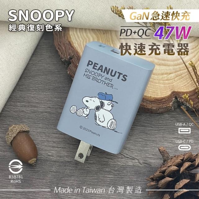 【SNOOPY 史努比】復刻款 47W GaN氮化鎵 兩孔1C1A 快充充電器