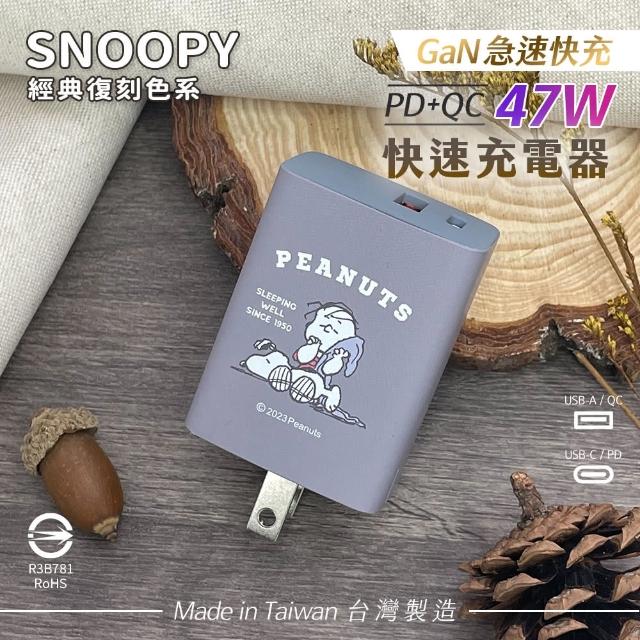 【SNOOPY 史努比】復刻款 47W GaN氮化鎵 兩孔1C1A 快充充電器
