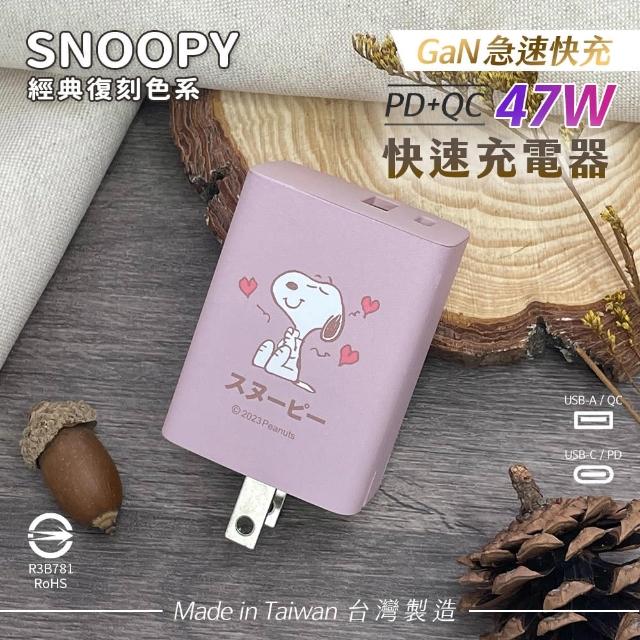 【SNOOPY 史努比】復刻款 47W GaN氮化鎵 兩孔1C1A 快充充電器
