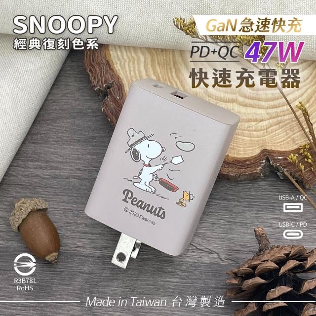 【SNOOPY 史努比】復刻款 47W GaN氮化鎵 兩孔1C1A 快充充電器