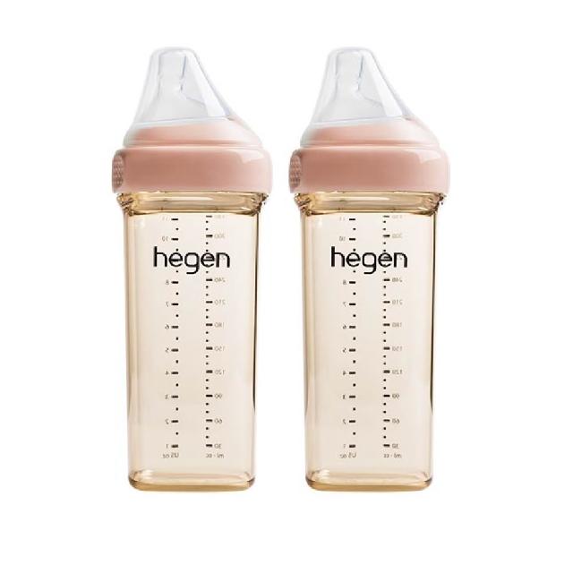 【hegen】總代理｜PCTO™金色奇蹟PPSU多功能方圓型寬口奶瓶 330ml 雙瓶組(嫣粉/沁藍/漾紫/柔褐楓)