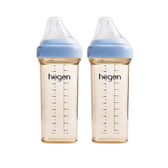 【hegen】總代理｜PCTO™金色奇蹟PPSU多功能方圓型寬口奶瓶 330ml 雙瓶組(嫣粉/沁藍/漾紫/柔褐楓)