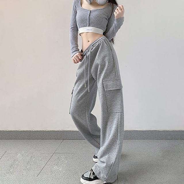 【D.studio】韓版高腰設計感工作褲(寬褲 褲子 長褲 休閒褲 女裝 高腰褲 拖地褲 直筒褲 黑褲 P306)