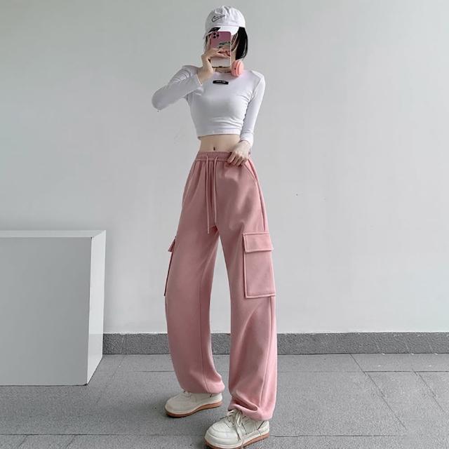 【D.studio】韓版高腰設計感工作褲(寬褲 褲子 長褲 休閒褲 女裝 高腰褲 拖地褲 直筒褲 黑褲 P306)