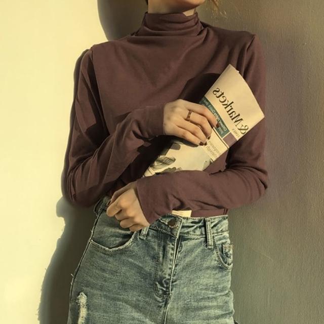 【D.studio】韓版修身顯瘦半高領打底長袖上衣(女裝 衣服 寬鬆上衣 顯瘦上衣 長袖t恤 冬裝 發熱衣 W321)