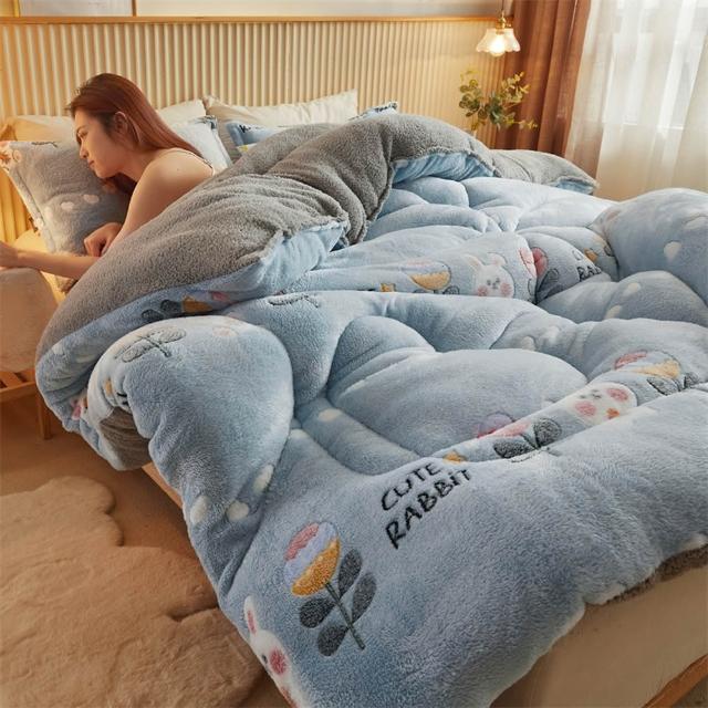 【寢聚 Sleep Club】買一送一 雪花絨×羊羔絨 雙面加厚暖暖被 雙人被 150x200cm(2.4KG 10色任選 棉被 冬被)