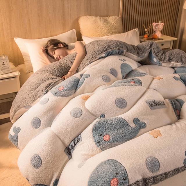 【寢聚 Sleep Club】買一送一 雪花絨×羊羔絨 雙面加厚暖暖被 雙人被 150x200cm(2.4KG 10色任選 棉被 冬被)