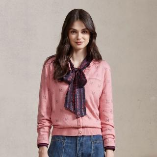 【MYSHEROS 蜜雪兒】針織外套 圓領含兔絨面料 字母亮鑽設計 珍珠排釦裝飾(粉)