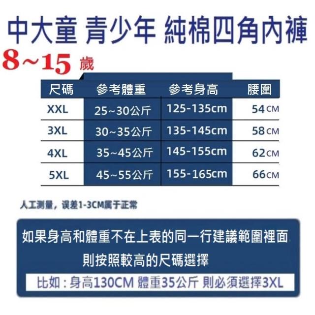南極人 8-15歲男孩大童四角平口內褲 A級純棉合身內褲 國小國中生 (格子熊組合 三件組袋裝)