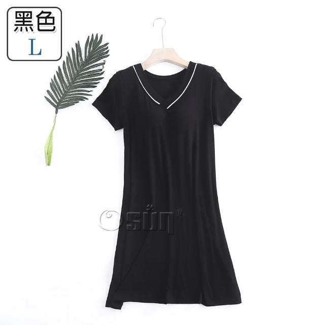 【Osun】莫代爾帶胸墊V領短袖大碼連衣裙睡衣居家休閒服(特惠價CE405V-)