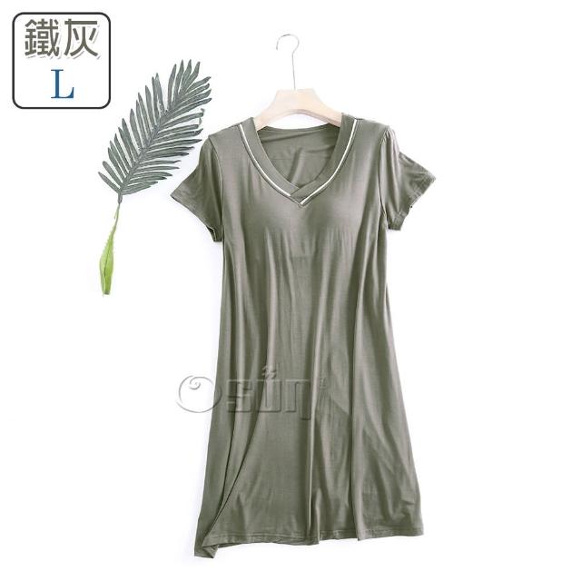 【Osun】莫代爾帶胸墊V領短袖大碼連衣裙睡衣居家休閒服(特惠價CE405V-)