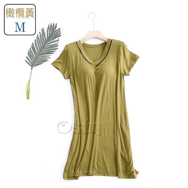 【Osun】莫代爾帶胸墊V領短袖大碼連衣裙睡衣居家休閒服(特惠價CE405V-)