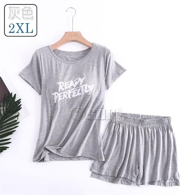 【Osun】莫代爾中大尺吋bra-t帶胸墊Ready短袖短褲睡衣套裝寬鬆居家休閒服(特惠價CE407Ready-)
