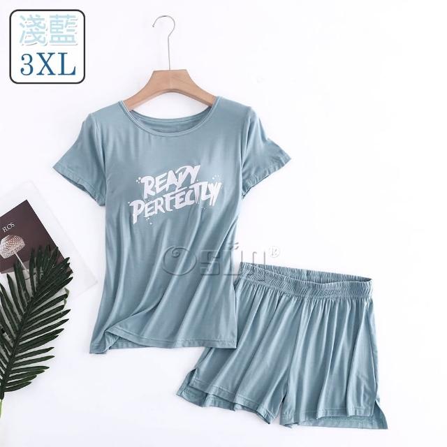 【Osun】莫代爾中大尺吋bra-t帶胸墊Ready短袖短褲睡衣套裝寬鬆居家休閒服(特惠價CE407Ready-)