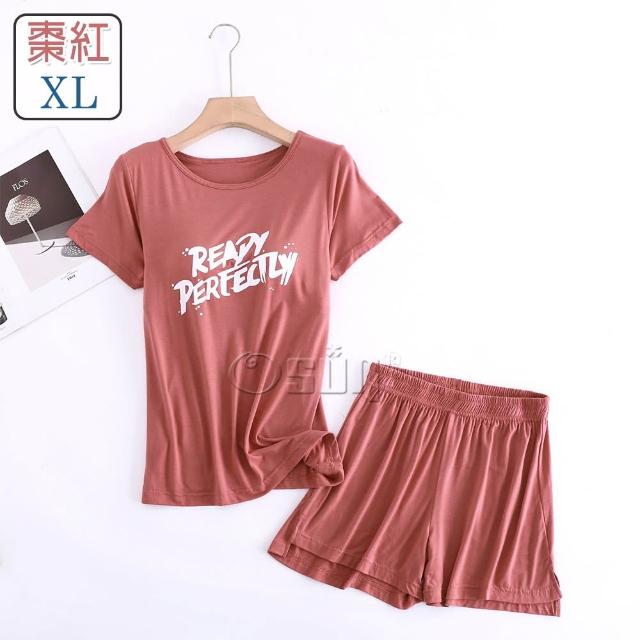【Osun】莫代爾中大尺吋bra-t帶胸墊Ready短袖短褲睡衣套裝寬鬆居家休閒服(特惠價CE407Ready-)