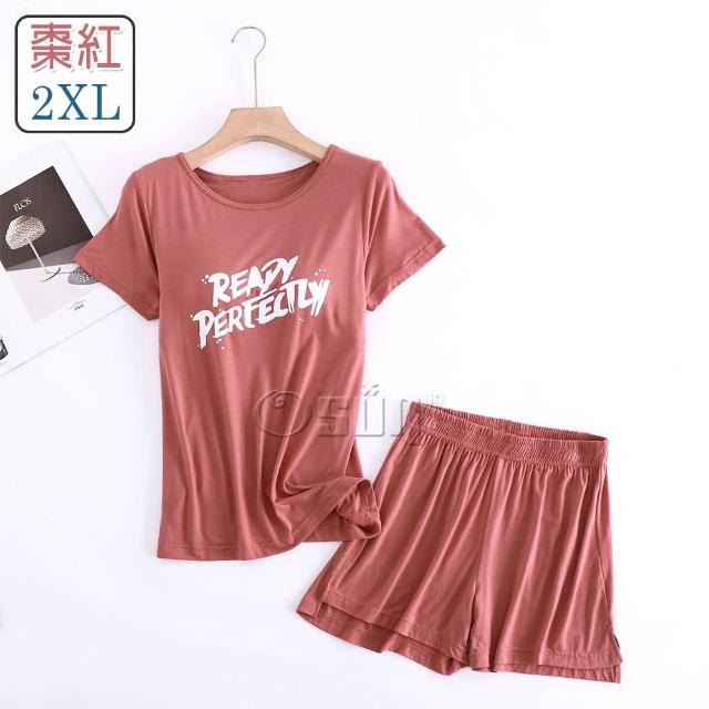 【Osun】莫代爾中大尺吋bra-t帶胸墊Ready短袖短褲睡衣套裝寬鬆居家休閒服(特惠價CE407Ready-)