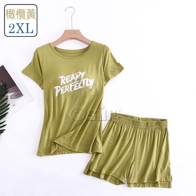 【Osun】莫代爾中大尺吋bra-t帶胸墊Ready短袖短褲睡衣套裝寬鬆居家休閒服(特惠價CE407Ready)