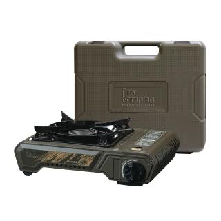 【Pro Kamping 領航家】4.1kW 高功率大火力防風卡式瓦斯爐 X4100II 附軍綠質感硬盒(坦克風格 戰術風)