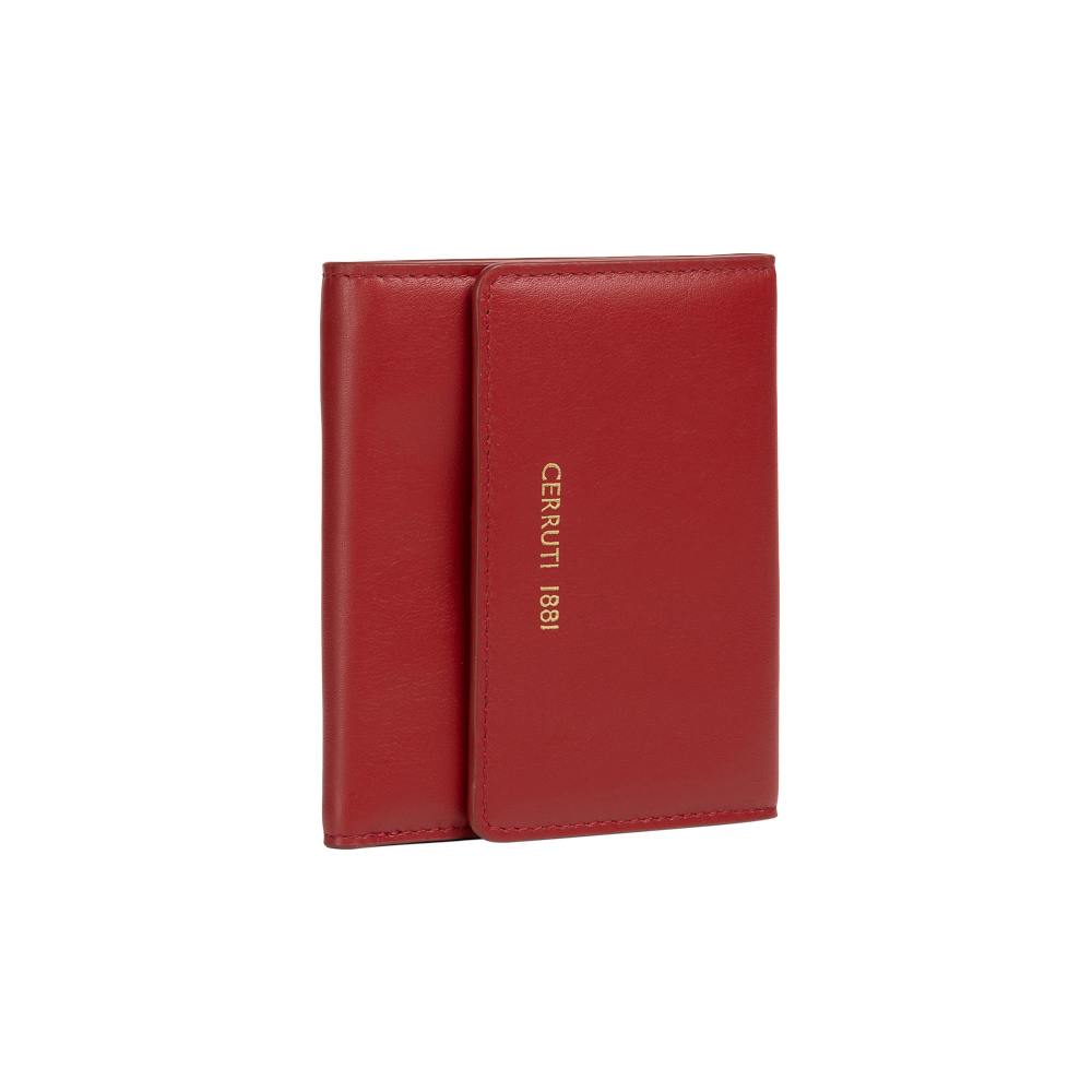 【Cerruti 1881】義大利原裝進口 頂級小牛皮女用短夾零錢包 CEPD06164M(紅色 贈禮盒提袋)