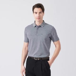 【pierre cardin 皮爾卡登】休閒服飾 男款 雙色網眼布小菱格印花短袖POLO衫-灰色(5247253-98)