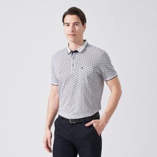 【pierre cardin 皮爾卡登】休閒服飾 男款 網眼印花短袖POLO衫-白色(5247268-90)