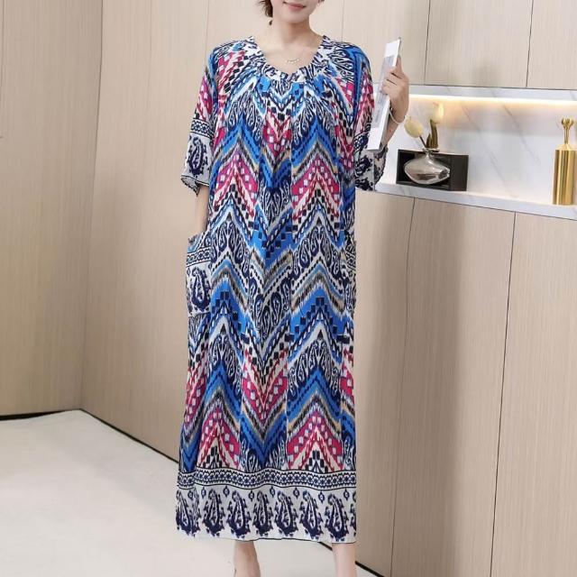 【巴黎精品】極速出貨 女連身裙寬鬆洋裝大尺碼長裙連衣裙A字裙大碼女裝(五分袖襯衫裙女裙子多款a1fd7 2G)