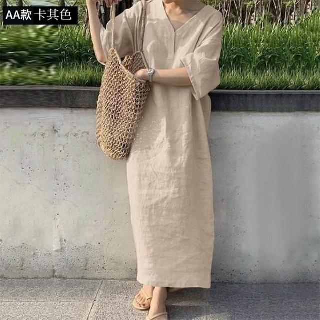 【巴黎精品】極速出貨 女連身裙寬鬆洋裝大尺碼長裙連衣裙A字裙大碼女裝(五分袖襯衫裙女裙子多款a1fd7 2G)