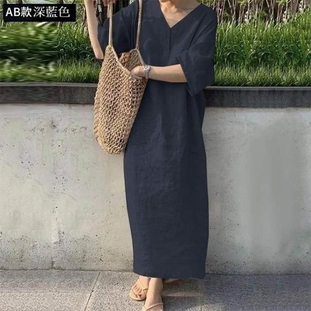 【巴黎精品】極速出貨 女連身裙寬鬆洋裝大尺碼長裙連衣裙A字裙大碼女裝(五分袖襯衫裙女裙子多款a1fd7 2G)