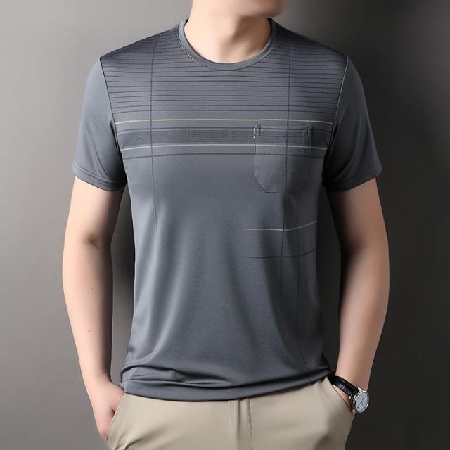 【Billgo】*現貨*酷涼感線條圓領短袖口袋T-3款 6色 M-3XL碼 休閒運動春夏男印花口袋上衣