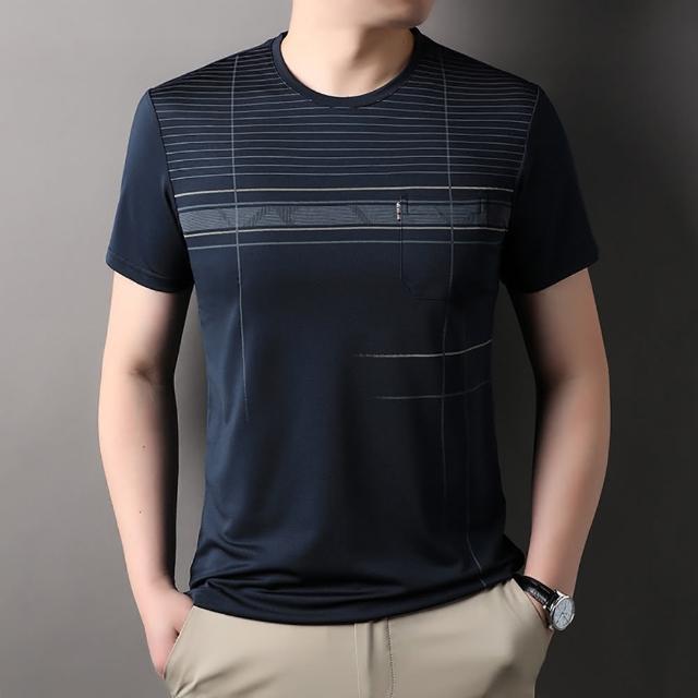【Billgo】*現貨*酷涼感線條圓領短袖口袋T-3款 6色 M-3XL碼 休閒運動春夏男印花口袋上衣