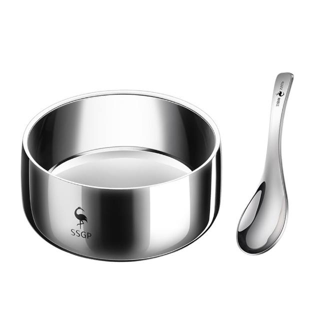 【PUSH!】廚房用品 316不銹鋼碗 12CM碗附湯匙 雙層隔熱飯碗  兒童碗防燙耐摔碗(碗 附湯匙12CM小號 E195)