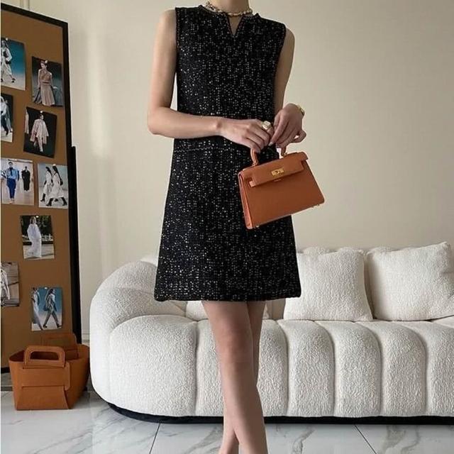 【巴黎精品】極速出貨 洋裝連身短裙(無袖小香風亮片背心裙女裙子2色a1fz32 2G)
