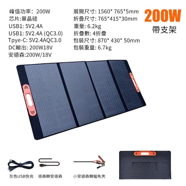 菲仕德 太陽能板 200W 充電板 發電板 太陽能發電 QC3.0快充 18V 可折疊 高轉換單晶硅芯片 附贈線材