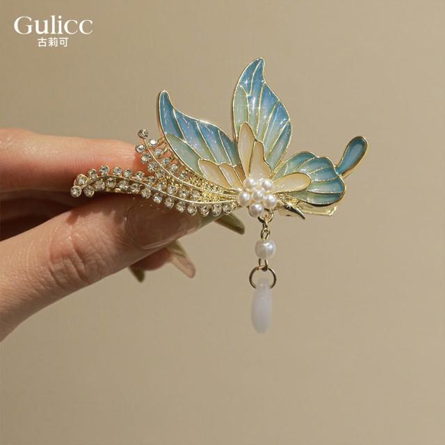 【Gulicc 古莉可】髮夾 古典流蘇花朵 仙氣爆棚小抓夾(99購物節 生日 髮飾 頭飾 鯊魚夾 抓夾 禮物)