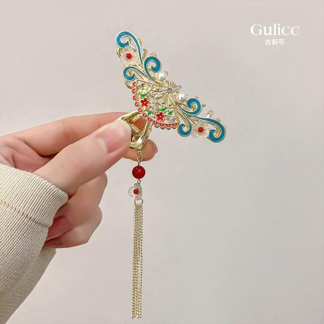 【Gulicc 古莉可】髮夾 中國風 珍珠流蘇 古典抓夾(99購物節 生日 髮飾 頭飾 鯊魚夾 抓夾 禮物)
