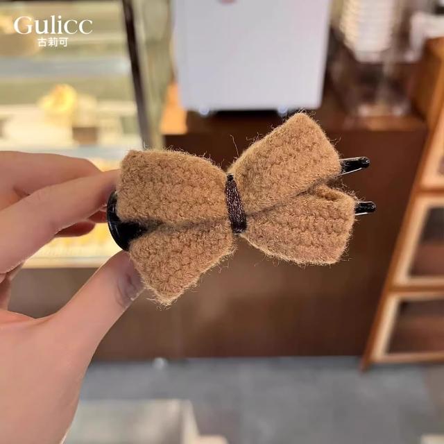 【Gulicc 古莉可】髮夾 毛呢蝴蝶結 丸子頭抓夾(7夕情人節 生日 髮飾 頭飾 鯊魚夾 抓夾 禮物)