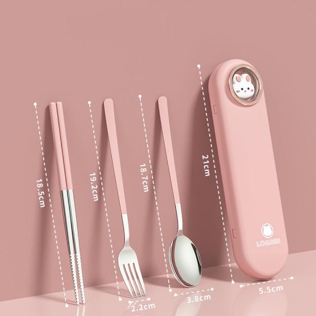 【BonBon naturel】304不鏽鋼環保餐具三件組附盒(筷子/餐具/湯匙/叉子/餐勺/野餐/露營/環保餐具組)