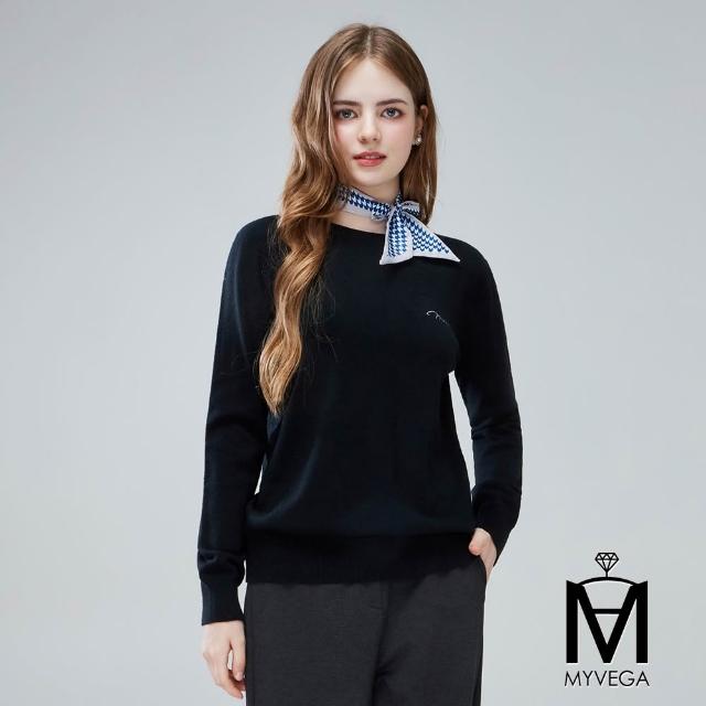 【MYVEGA 麥雪爾】MA圓領/立領/木耳領羊毛logo燙鑽無縫針織上衣-多款任選(針織上衣/保暖衣/毛衣)