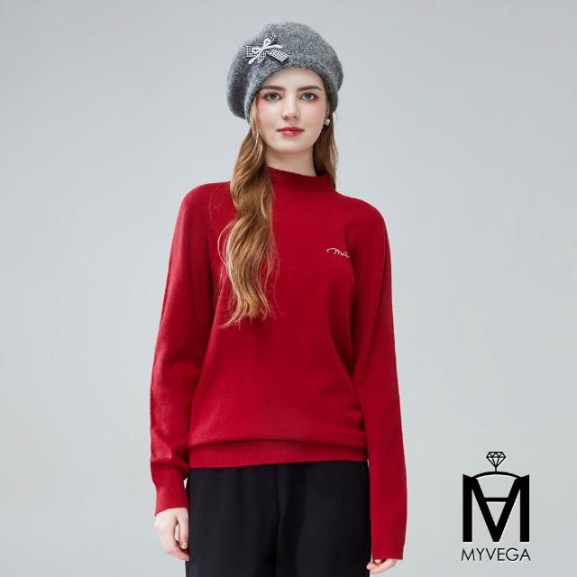 【MYVEGA 麥雪爾】MA圓領/立領/木耳領羊毛logo燙鑽無縫針織上衣-多款任選(針織上衣/保暖衣/毛衣)
